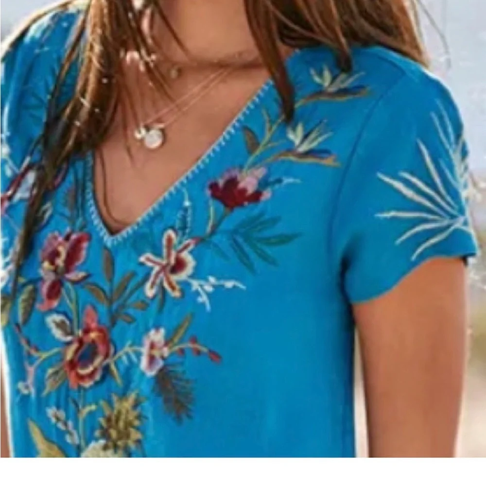Johnny Was Vibrant Blue Embroidered Blouse - Picture 5 of 16